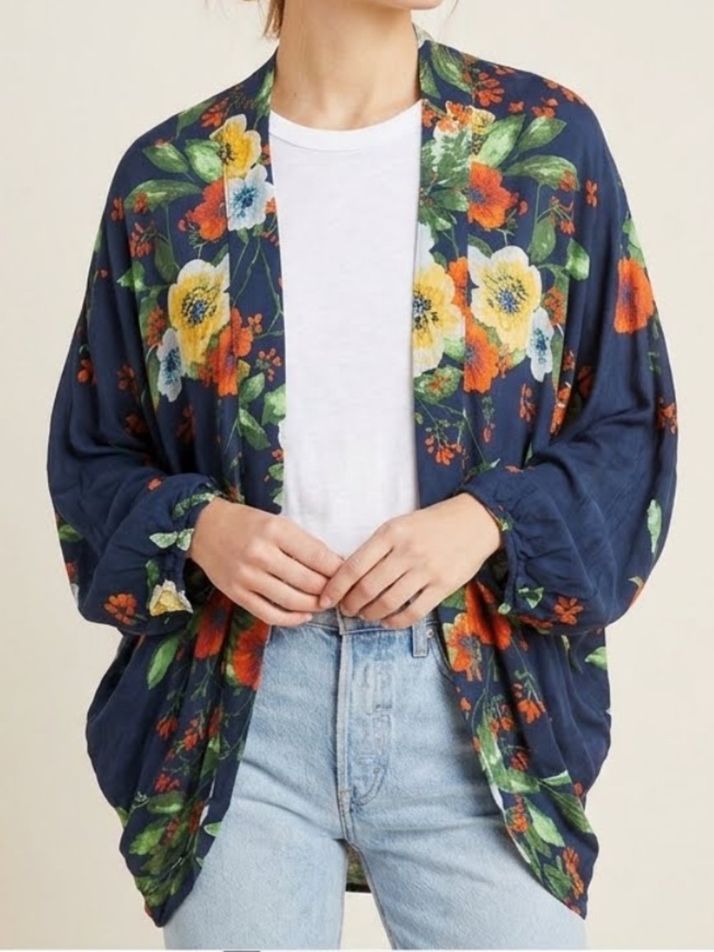 ANTHROPOLOGIE | SACCHI Floral Cacoon Cardigan Modal Kimono OS